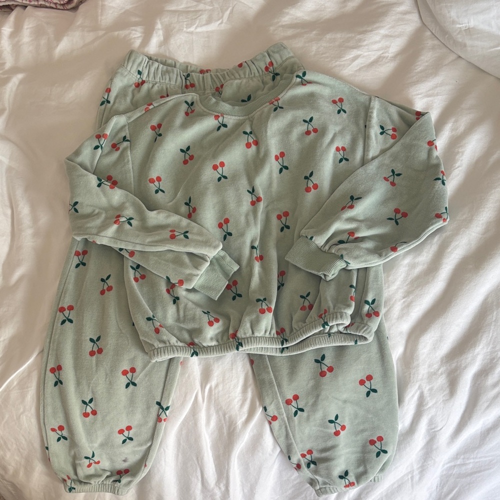 Hanna Andersson Mint Green Cherry Print Kids Matching Set